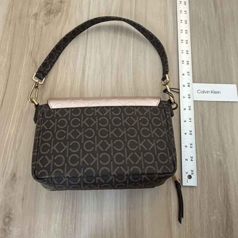 Calvin Klein Ashley Purse Handbag Satchel Pink and Brown NWT Monogram